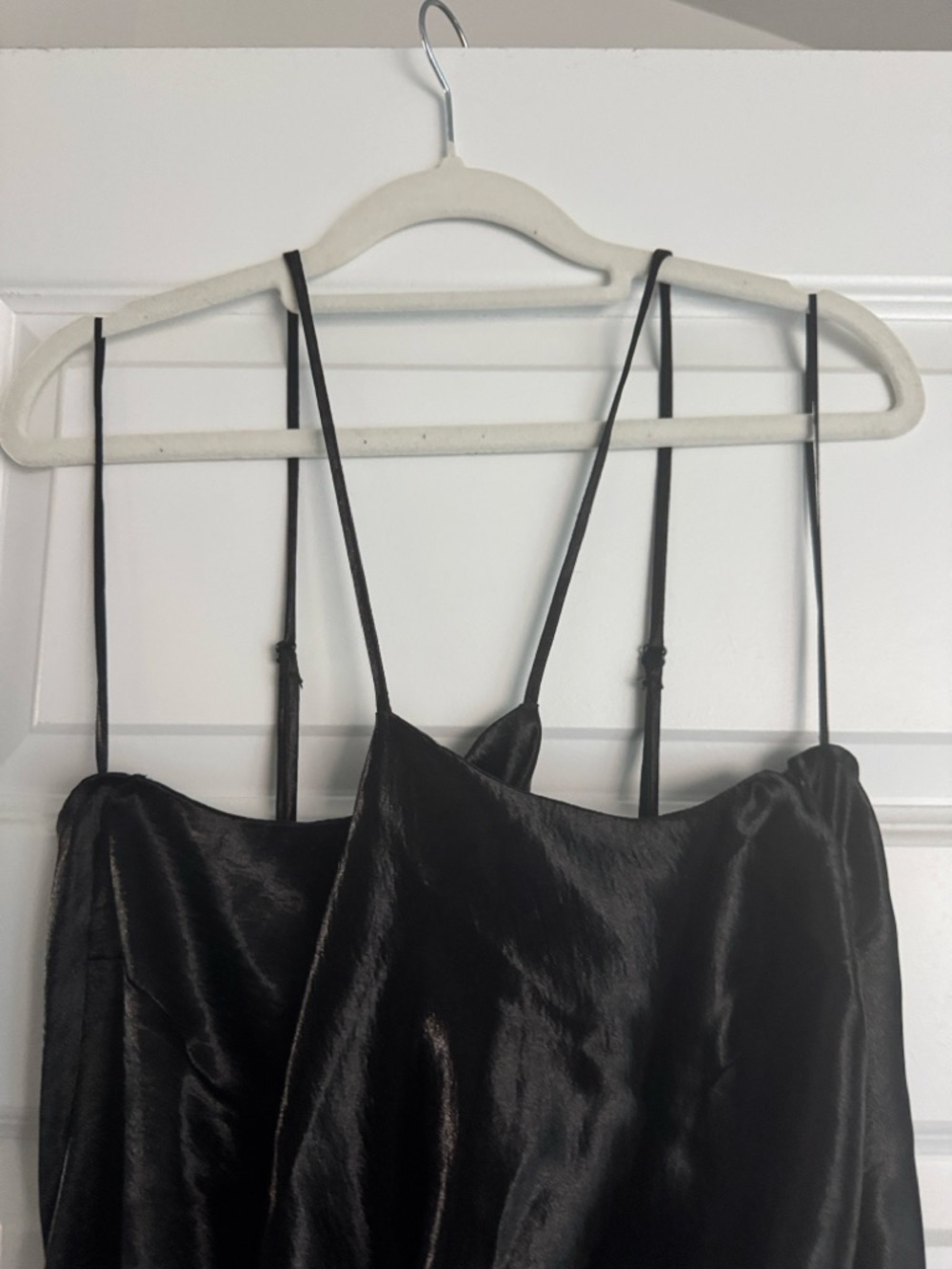 Elegant Black Satin Slip Dress with Cowl Neck and slit - Picture 4 of 5